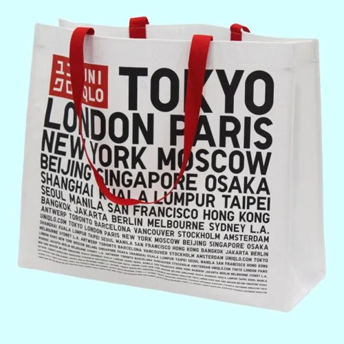 White rPET shopping bag made from recycled PET bottles