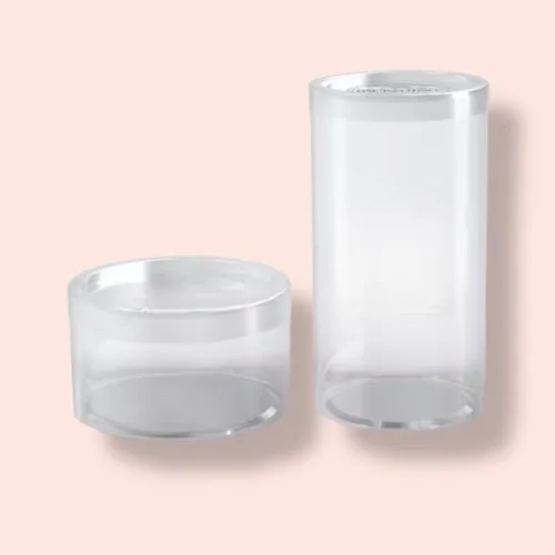 Clear chocolate tubes and pastry boxes with metal lids