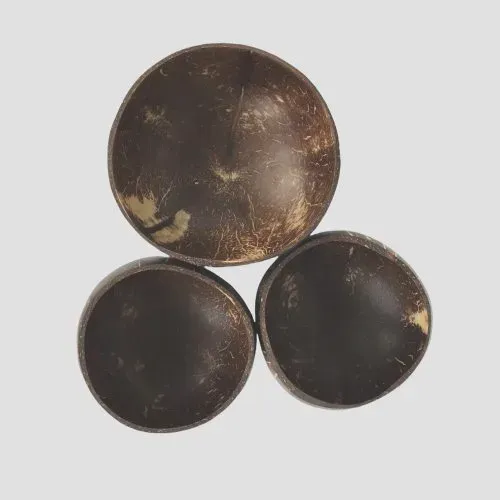 Set of coconut shell bowls and salad bowls