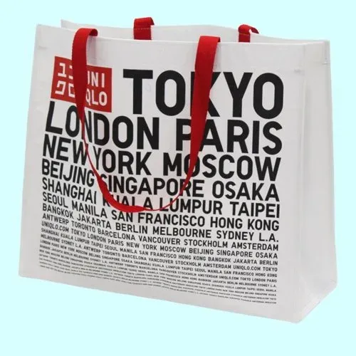 White rPET shopping bag made from recycled PET bottles