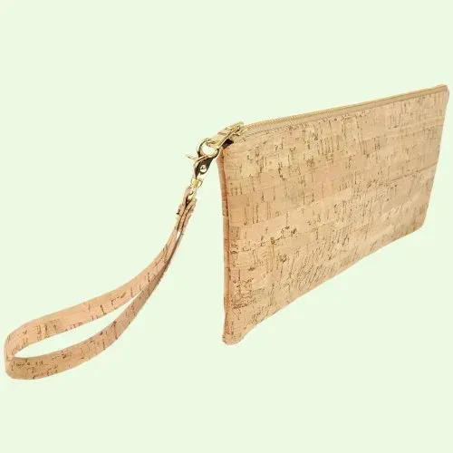 Natural cork wristlet with wrist strap