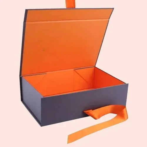 Orange cardboard gift box, opened