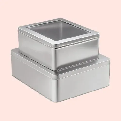 Printed tin boxes with clear windows